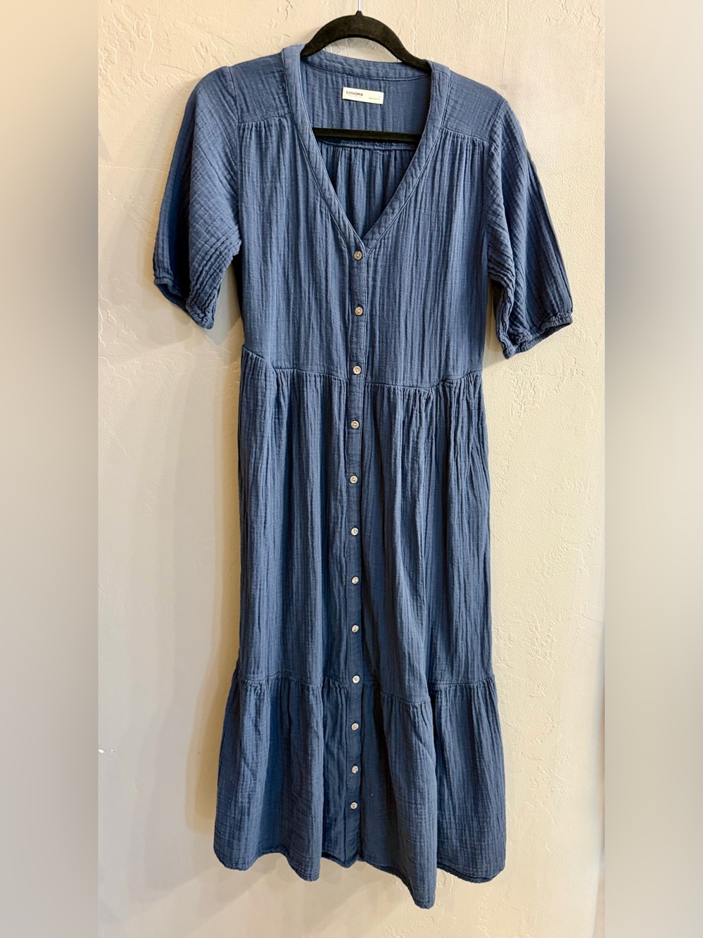 Sonoma Indigo Button-Front V-Neck Maxi Dress